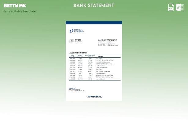 Модерен стил Узбекистански KDB шаблон за извод од банка